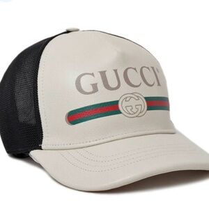Gucci Leather Baseball Cap Hat Logo Size XL  Authentic Adjustable Back Strap